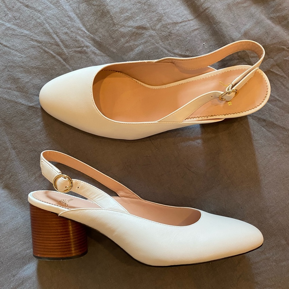 Off White Stacked Heel Slingbacks